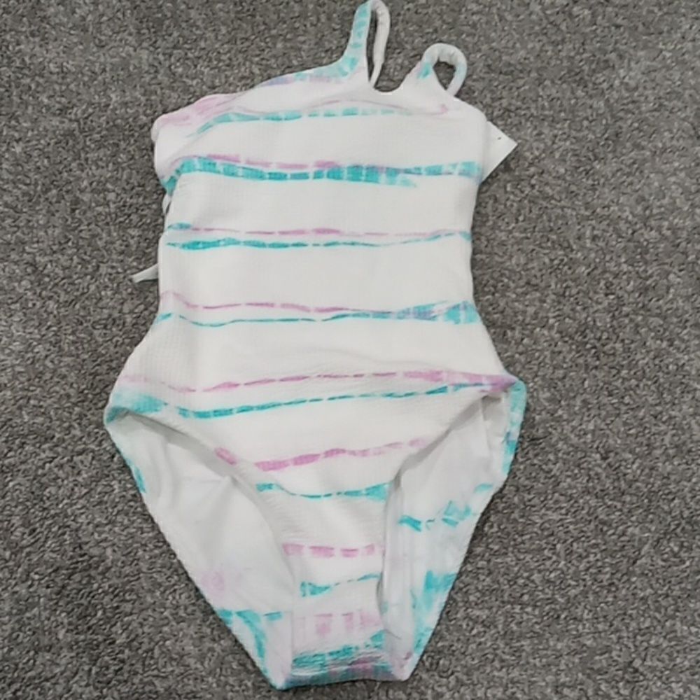 Becca green purple & white tie dye 1 shoulder 1 piece swimsuit size  NWT - Picture 3 of 4